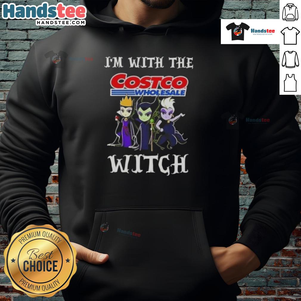 Official I'm With The Costco Wholesale Witch Villains Halloween Hoodie featuring a spooky design for festive celebrations.