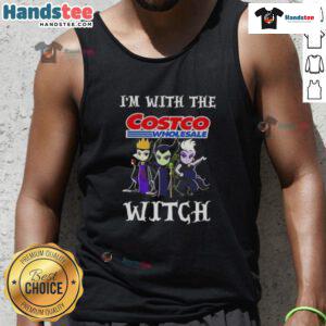Official 'I'm With The Costco Wholesale Witch' Halloween tank top featuring a fun villain design for spooky celebrations.
