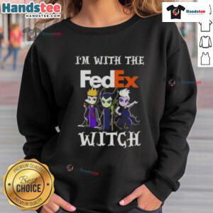 Official 'I'm With The FedEx Witch' Halloween sweatshirt featuring a spooky design perfect for villain-themed costumes.