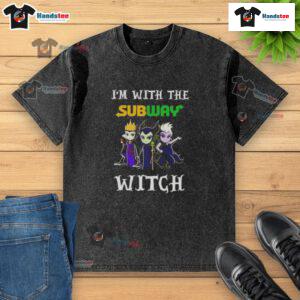 Official I'm With The Subway Witch Villains Halloween Washed T-Shirt featuring spooky design for Halloween enthusiasts.