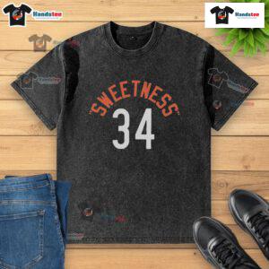 Alt Text: Official Jason Kelce Sweetness 34 washed t-shirt featuring a relaxed fit and vibrant design for fans.