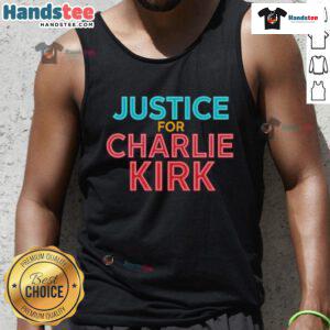 Official Justice For Charlie Kirk Pray Tribute Tank Top featuring bold graphics and a meaningful message for supporters.