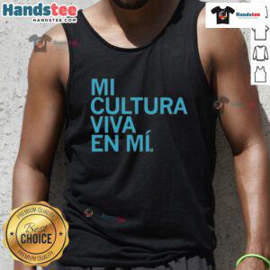Alt Text: Official Mi Cultura Viva En Mi tank top showcasing vibrant design and cultural pride, perfect for casual wear.