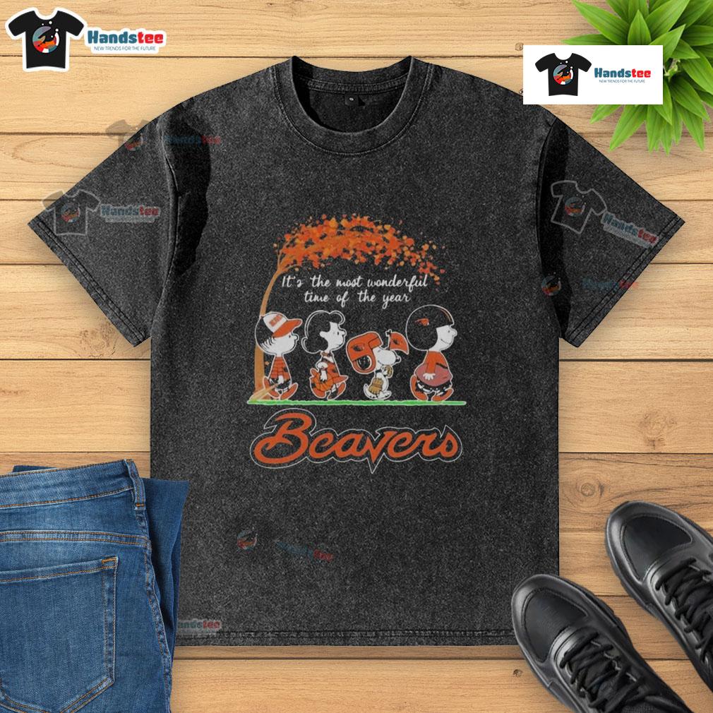 Official Peanuts characters on Oregon State Beavers NFL t-shirt for the holidays, perfect for festive fans.