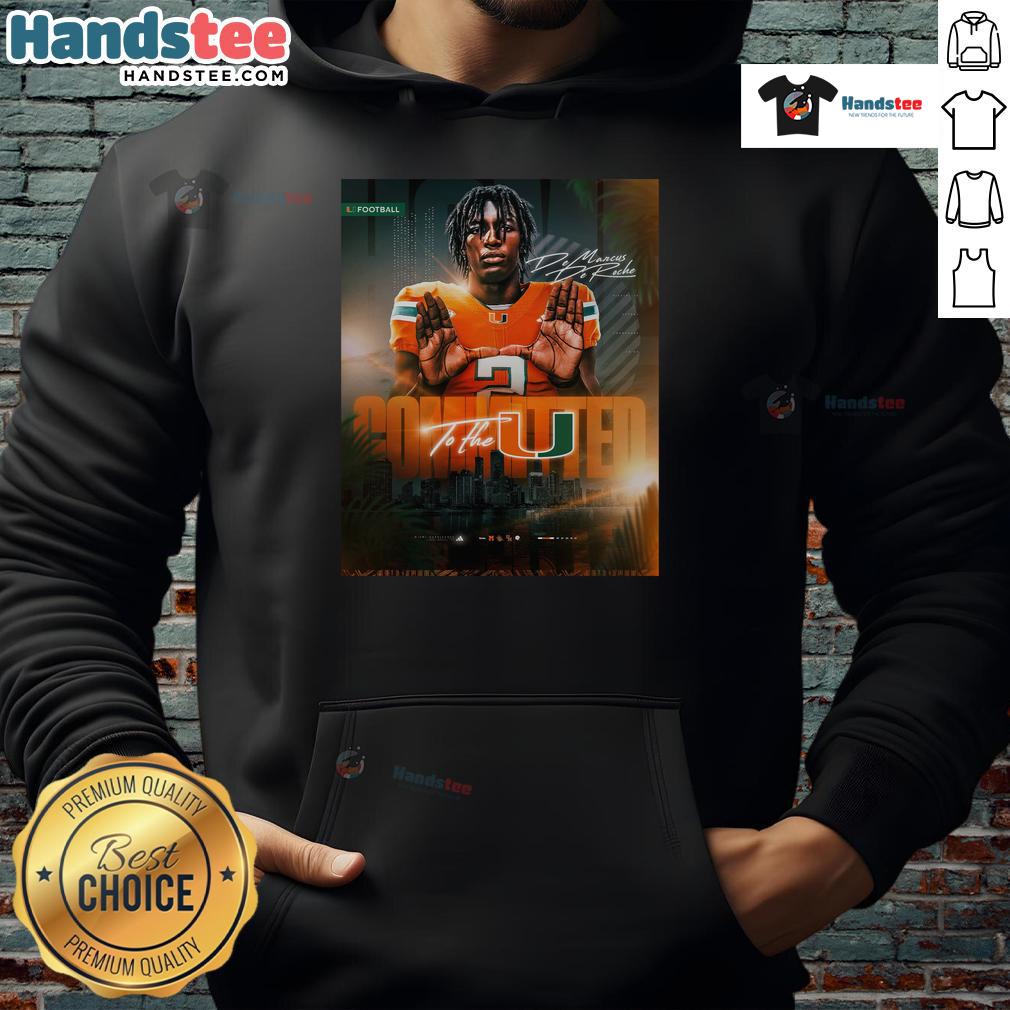Original De Marcus De Roche committed to the Miami Hurricanes hoodie in vibrant colors, showcasing team spirit.