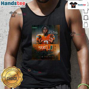 Alt Text: Original DeMarcus De Roche committed to the Miami Hurricanes tank top in vibrant colors, showcasing team spirit.