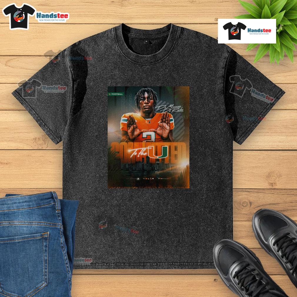 Alt Text: Original De Marcus De Roche Committed To The Miami Hurricanes washed t-shirt showcasing team spirit and style.