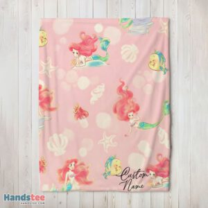 Premium Disney The Little Mermaid & Flounder Delicate Watercolor Blanket Fleece Customized Blanket