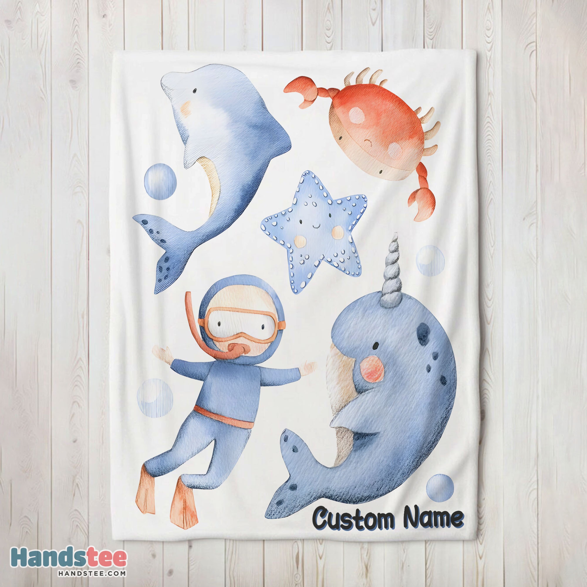 Premium Sea's Treasures Narwhal Dolphin Crab Starfish Scuba Divers Blanket Fleece Customized Blanket