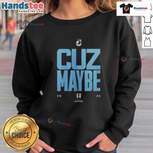 Top Minnesota United FC 'Cuz Maybe 2025' sweatshirt in navy blue, featuring the team logo and stylish design for fans.