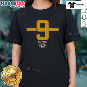 Top Missouri Tigers Football Beau Pribula 9 Stripe Ladies Tee showcasing team spirit and style for female fans.