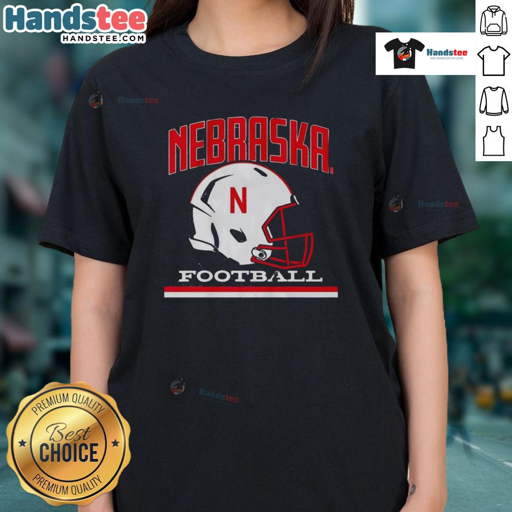 Vintage ladies tee featuring the Nebraska Cornhuskers basketball helmet design, perfect for fans and casual wear.