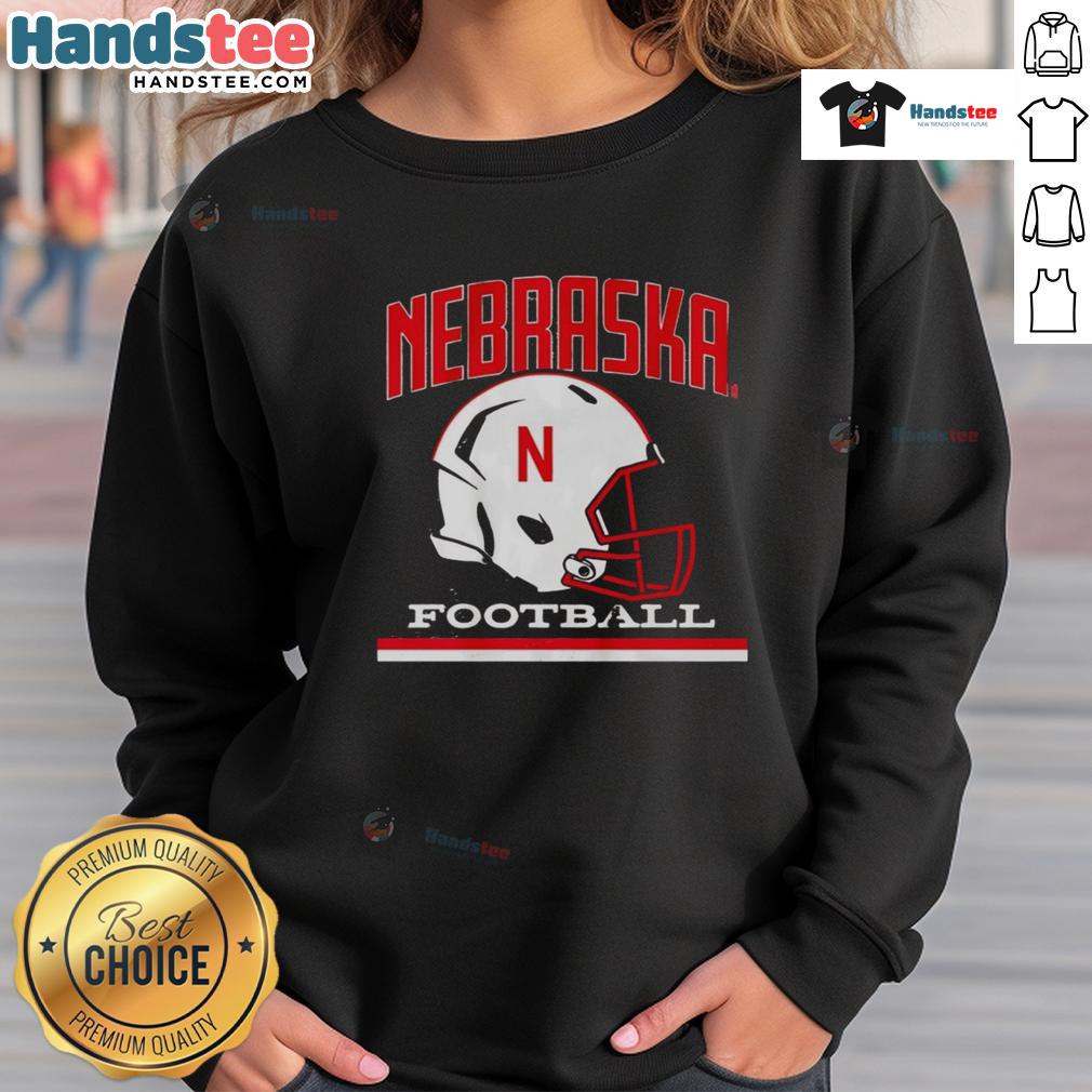 Alt Text: Vintage sweatshirt featuring the Nebraska Cornhuskers basketball helmet design, perfect for fans and collectors.