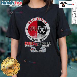 UNLV Rebels ladies tee featuring Las Vegas skyline, perfect for game days on Saturdays and Sundays.