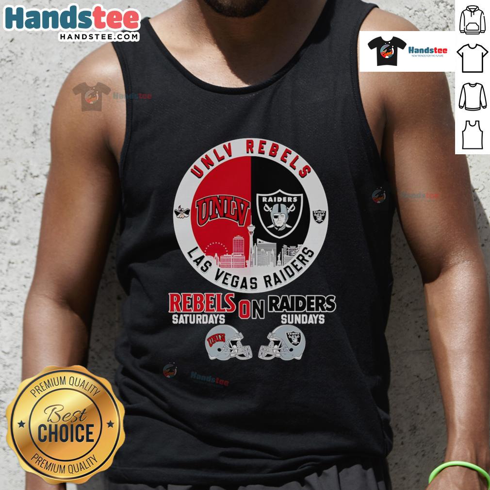 Top UNLV Rebels and Las Vegas Raiders Skyline Tank Top showcasing team pride for game days in vibrant colors.