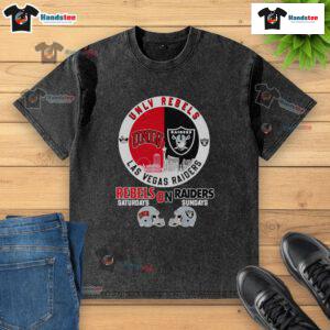 Alt Text: UNLV Rebels Skyline Washed T-Shirt for Saturdays and Las Vegas Raiders for Sundays, showcasing team spirit.