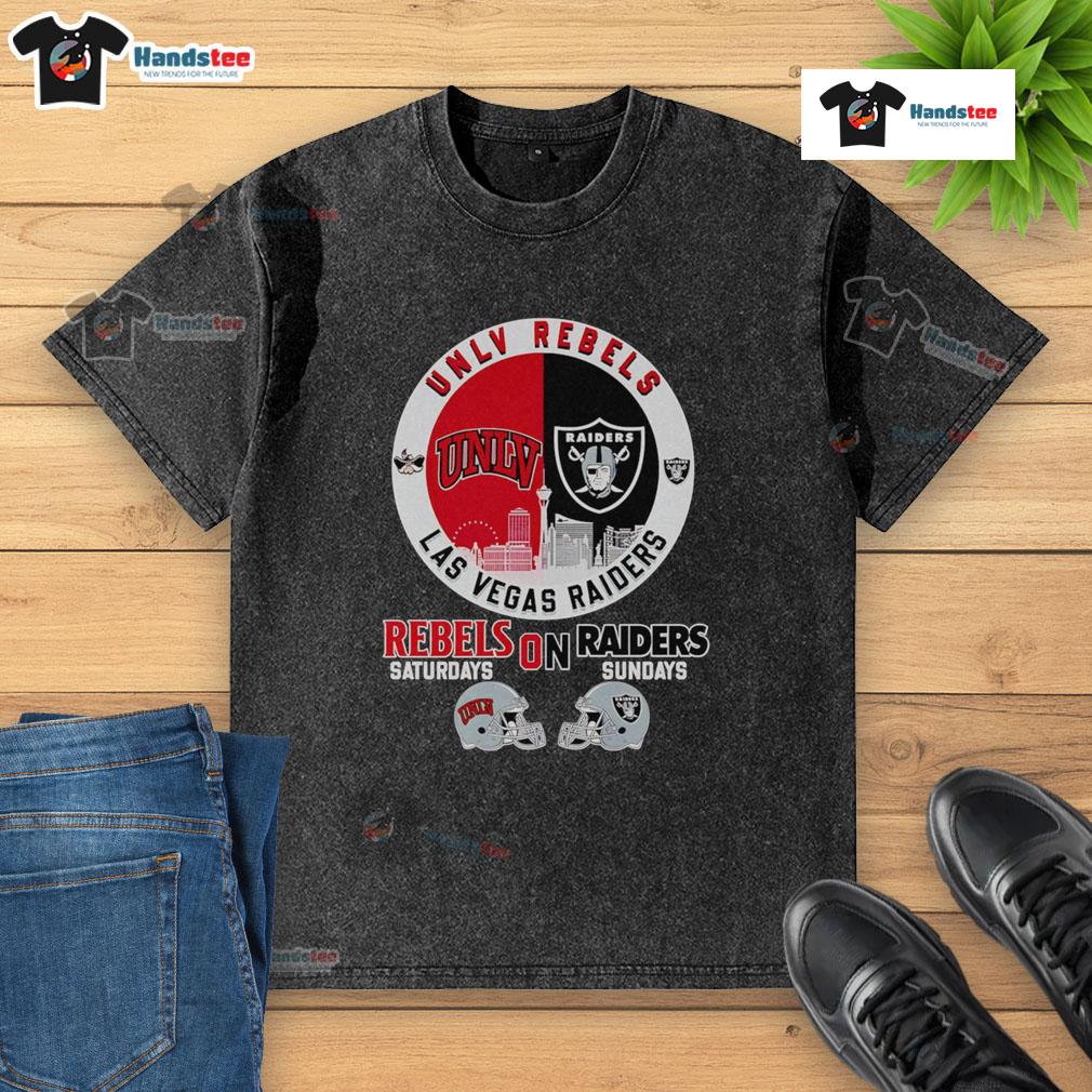 Alt Text: UNLV Rebels Skyline Washed T-Shirt for Saturdays and Las Vegas Raiders for Sundays, showcasing team spirit.