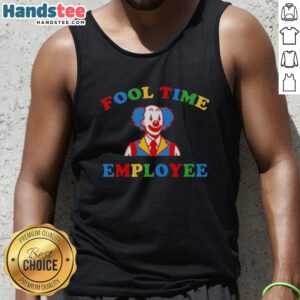 Alt Text: Employee in a clown tank top from Good Fool Time, smiling and spreading joy at a fun event.