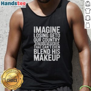 Person in tank top expressing frustration over makeup skills, captioned 'Good Imagine Losing Geto Our Country'.