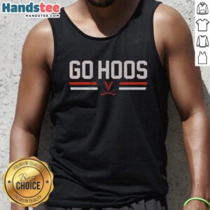 Virginia Cavaliers football tank top featuring 'Go Hoos' stripes logo, perfect for game day and team spirit.