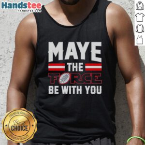 Happy Drake Maye in a New England Patriots tank top, featuring 'Maye The Force Be With You' design.