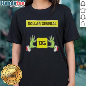 Alt Text: Christmas Ladies Tee featuring Nice Grinch hands with hearts, perfect for festive shopping at Dollar General.