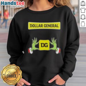 Cozy Christmas sweatshirt featuring Grinch hands and hearts, perfect for holiday cheer from Dollar General.