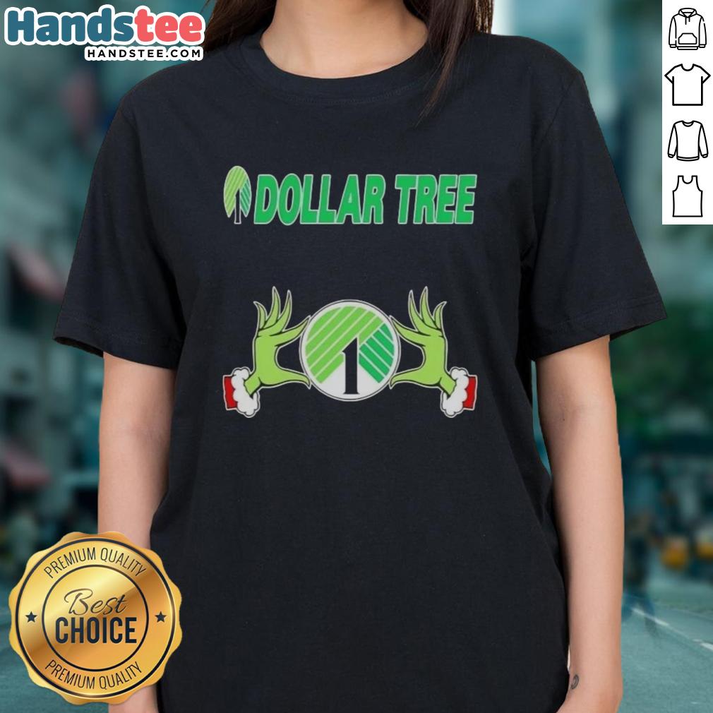Nice Grinch hands holding a heart on a Dollar Tree Christmas ladies tee, perfect for festive holiday celebrations.