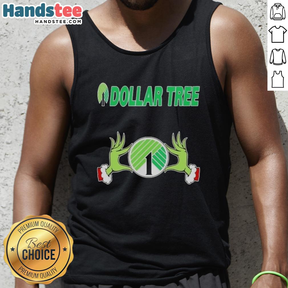 Festive Nice Grinch Hands design on a Christmas tank top from Dollar Tree, perfect for holiday celebrations.