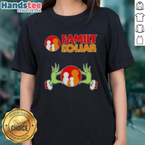 Nice Grinch Hands Love Family Dollar Christmas Ladies Tee featuring a festive Grinch design perfect for holiday cheer.