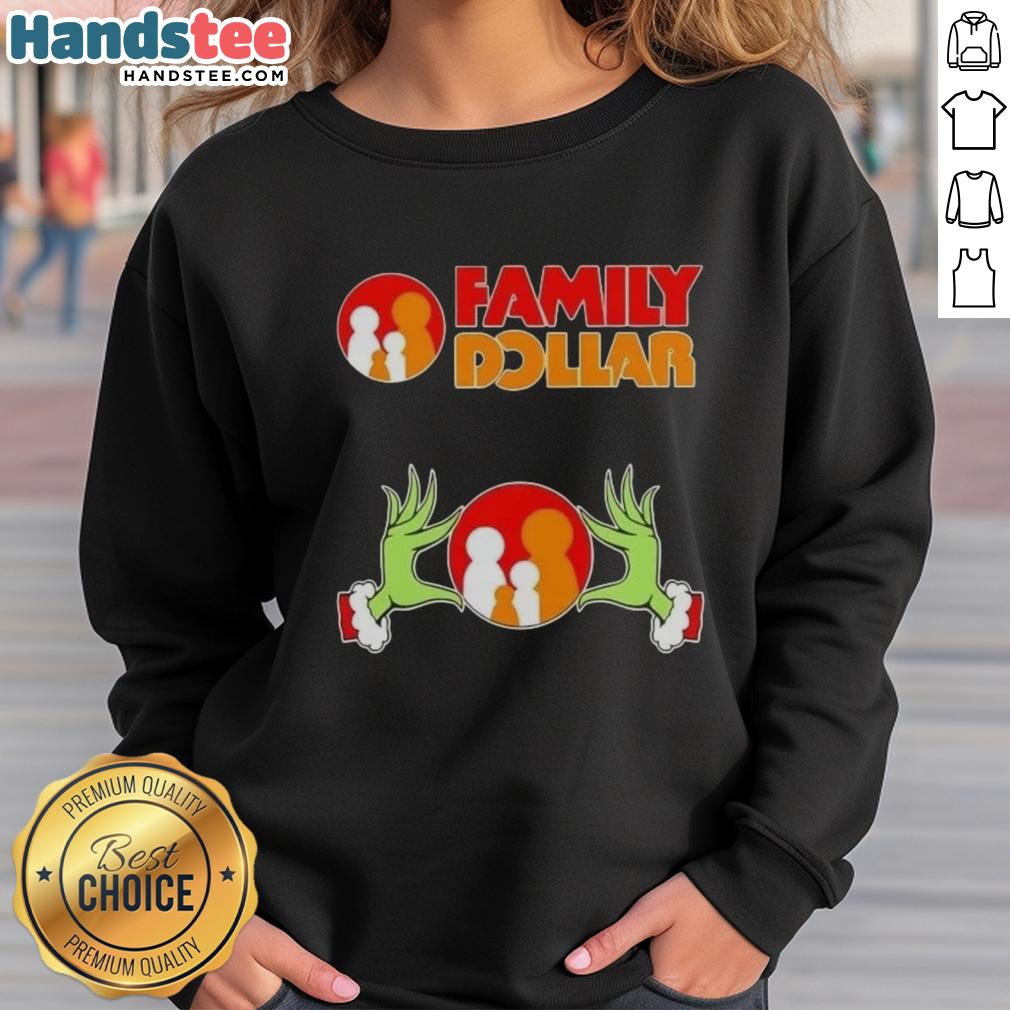 Cozy 'Nice Grinch Hands Love Family' Christmas sweatshirt from Dollar, featuring festive design perfect for holiday celebrations.