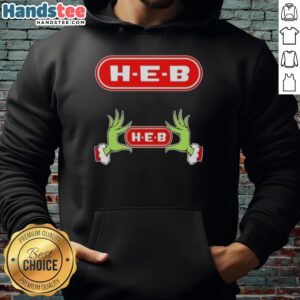 Festive Nice Grinch Hands on a cozy H-E-B Christmas hoodie, perfect for holiday cheer and seasonal gatherings.