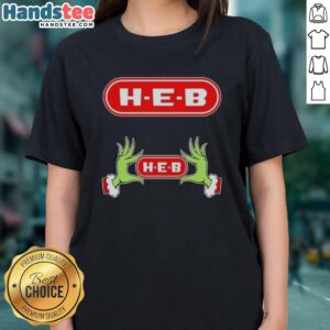 Womens Nice Grinch Hands Love H-E-B Christmas Tee featuring festive design, perfect for holiday celebrations.