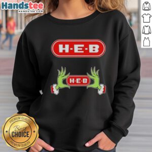 Alt Text: Cozy H-E-B Christmas sweatshirt featuring Grinch hands, perfect for holiday festivities and festive gatherings.