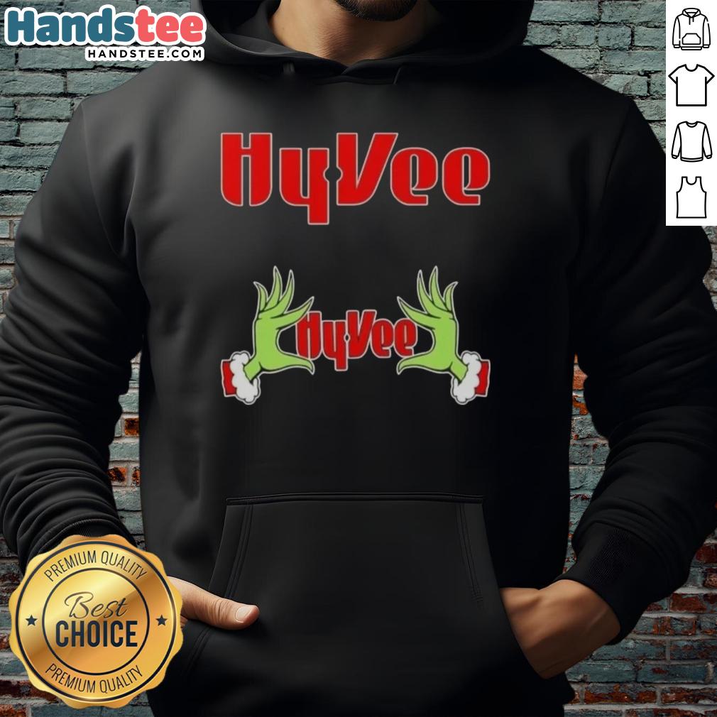 Cozy Nice Grinch Hands Love Hy-Vee Christmas Hoodie featuring festive design perfect for holiday celebrations.