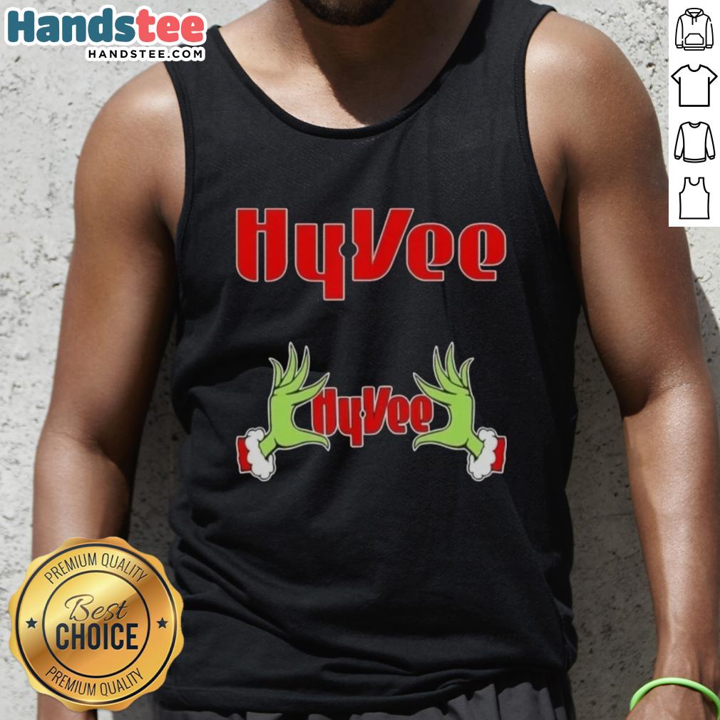 Festive Nice Grinch Hands Love Hy-Vee Christmas Tank Top, perfect for holiday celebrations and seasonal fun.