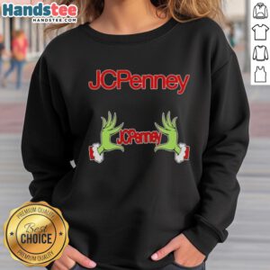 Alt Text: Festive Nice Grinch Hands Love sweatshirt from JCPenney, perfect for holiday cheer and Christmas celebrations.