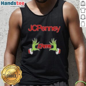 Festive JCPenney Christmas tank top featuring the Grinch with hands forming a heart, perfect for holiday cheer.