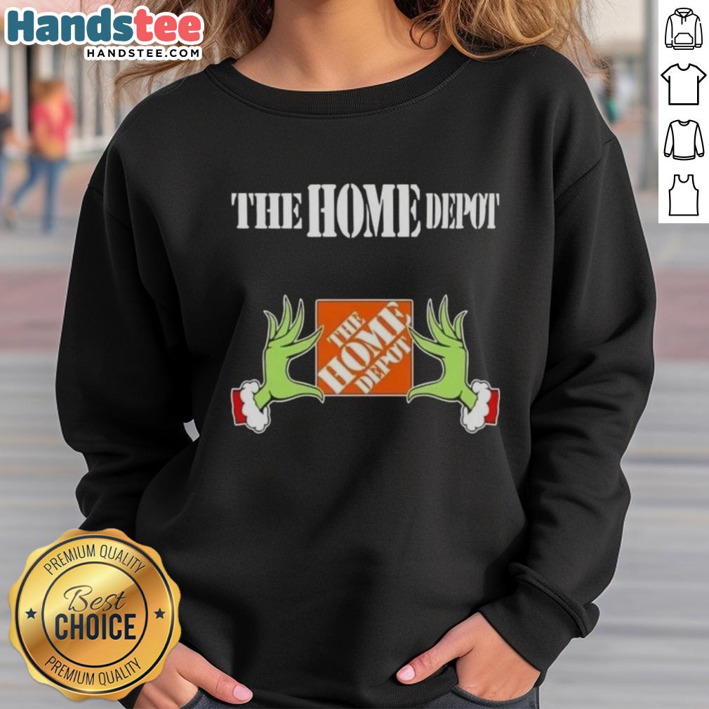 Cozy Nice Grinch Hands Love The Home Depot Christmas Sweatshirt perfect for holiday celebrations and festive outfits.