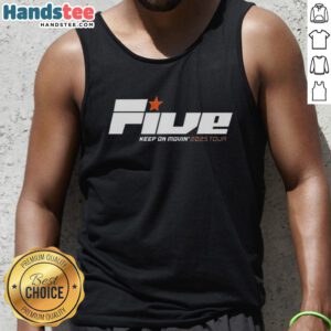 Alt Text: Original 5 Keep On Movin 2025 Tour tank top featuring vibrant graphics and a stylish design for concert fans.