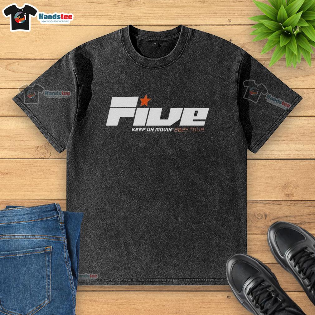 Original 5 Keep On Movin 2025 Tour washed t-shirt featuring a vibrant design and comfortable fit for fans.