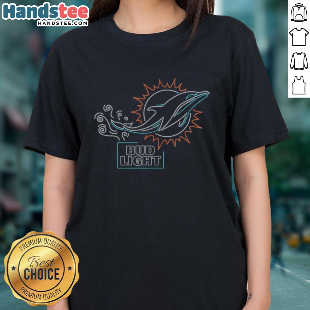 Alt Text: Original Bud Light Miami Dolphins Ladies Tee featuring vibrant team colors and logo, perfect for game day style.
