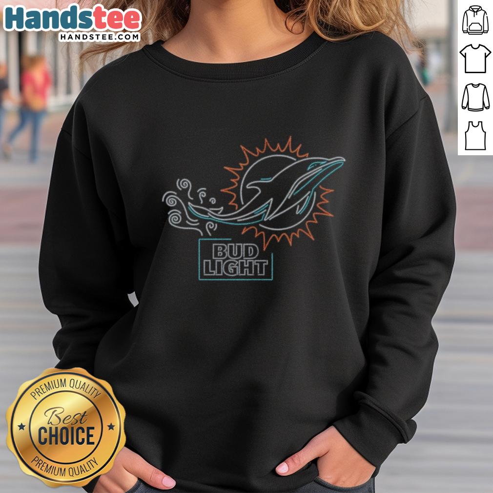 Original Bud Light Miami Dolphins sweatshirt featuring team colors and logo, perfect for fans and game day wear.