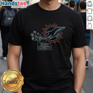 Alt Text: Original Bud Light Miami Dolphins T-Shirt featuring team logo and vibrant colors, perfect for game day wear.