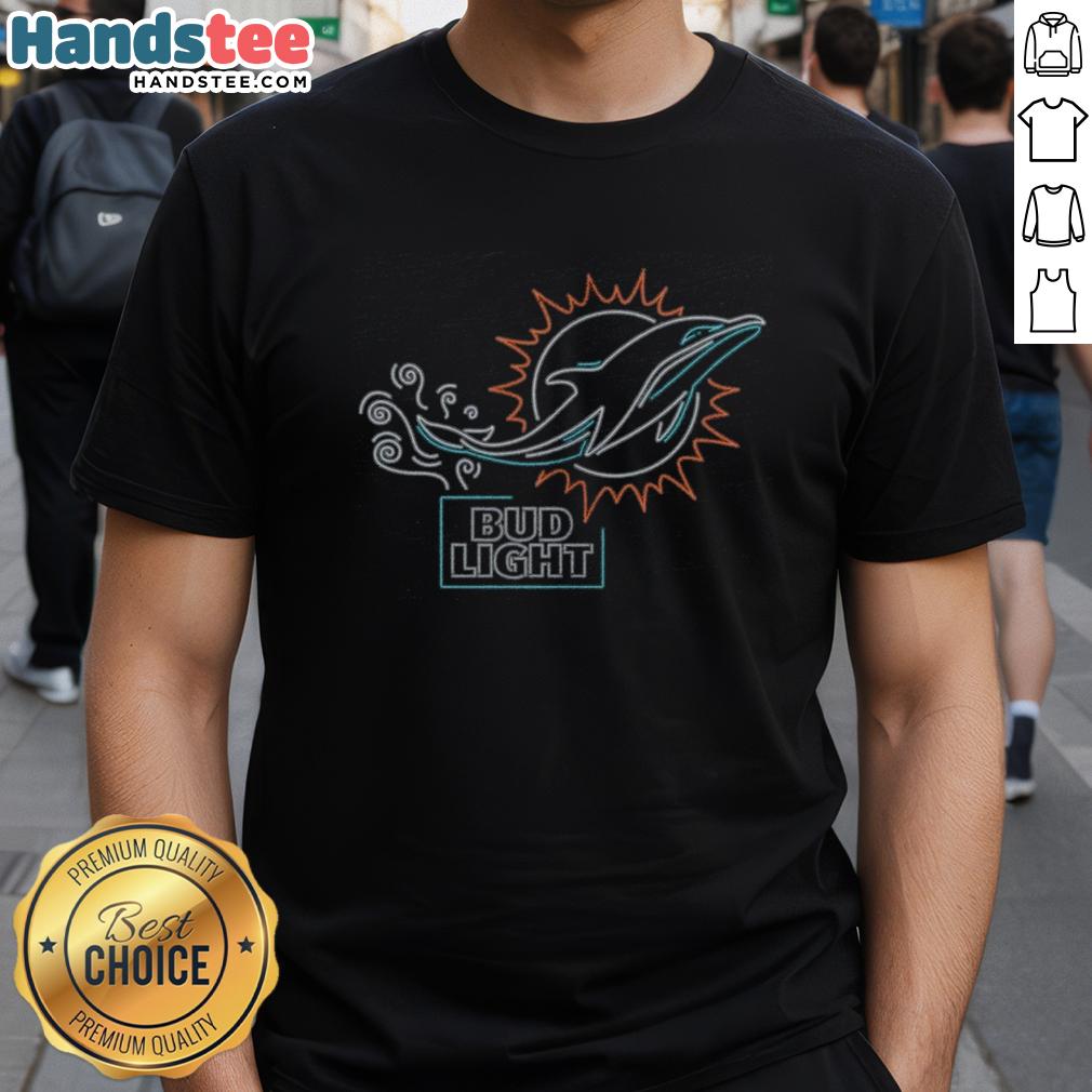 Alt Text: Original Bud Light Miami Dolphins T-Shirt featuring team logo and vibrant colors, perfect for game day wear.
