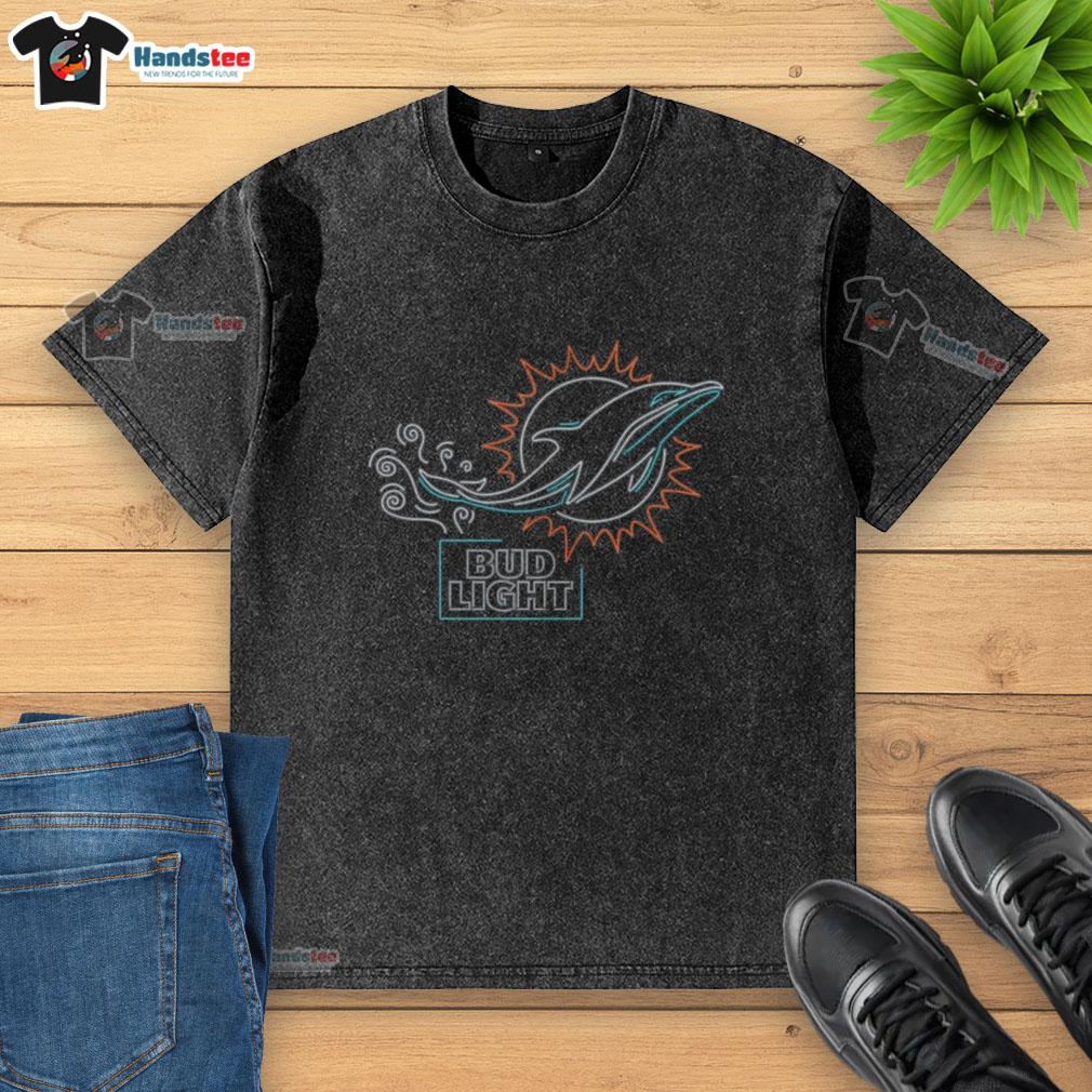 Alt Text: Original Bud Light Miami Dolphins washed t-shirt featuring vibrant team colors and logo, perfect for game day.
