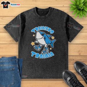 Premium Brainrot Tralalero Tralala Washed T-Shirt featuring a unique design in a soft, comfortable fabric.