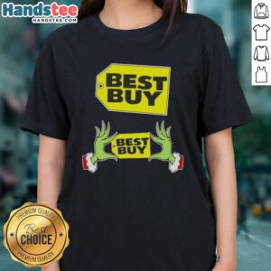 Premium Grinch Hands Love Best Buy Christmas Ladies Tee featuring festive design perfect for holiday celebrations.