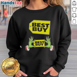 Alt Text: Premium Grinch Hands Love sweatshirt from Best Buy, perfect for festive holiday celebrations and Christmas cheer.
