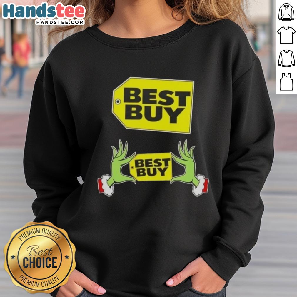 Alt Text: Premium Grinch Hands Love sweatshirt from Best Buy, perfect for festive holiday celebrations and Christmas cheer.